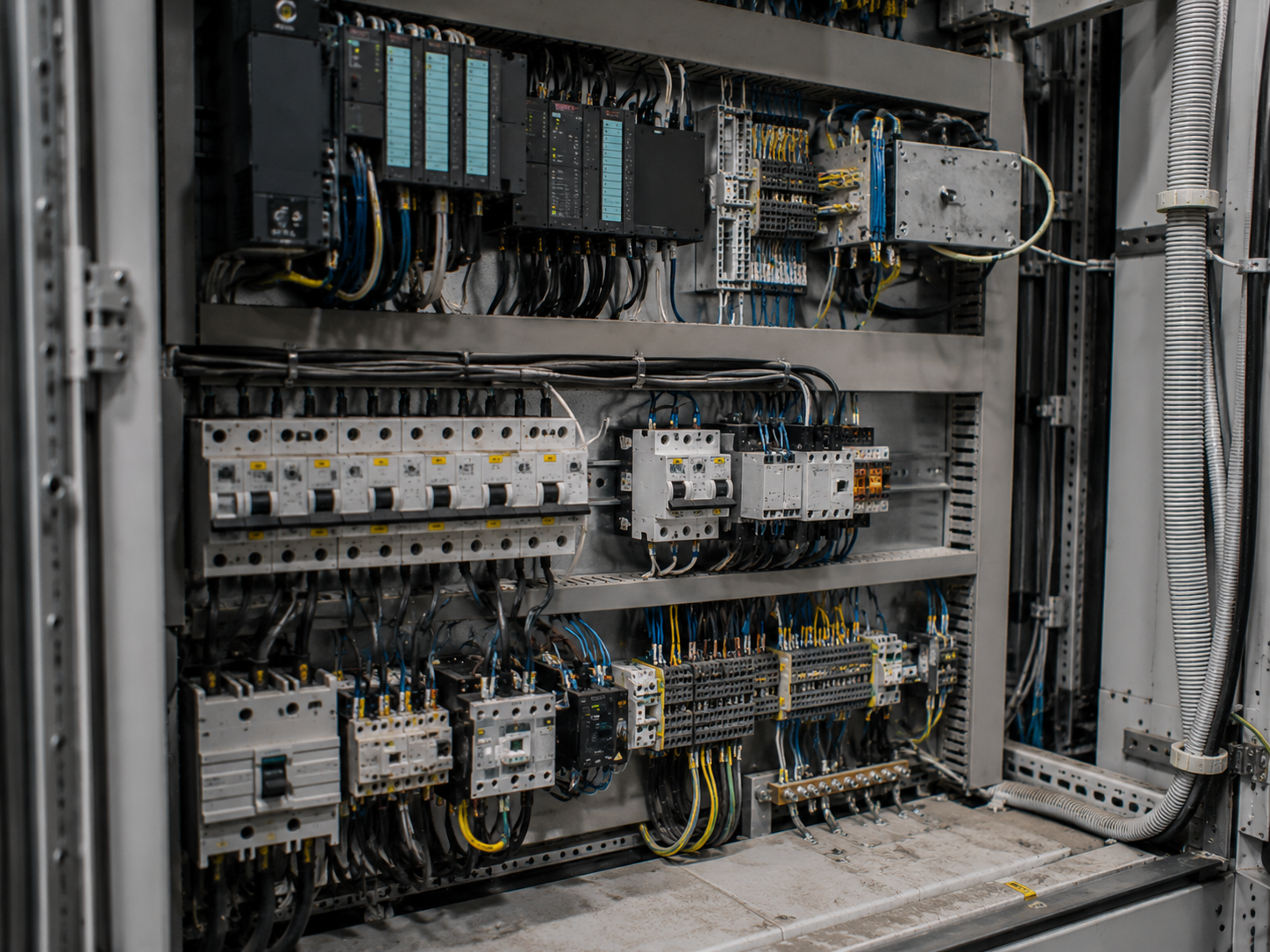 Detaliu interior al unui tablou electric cablat