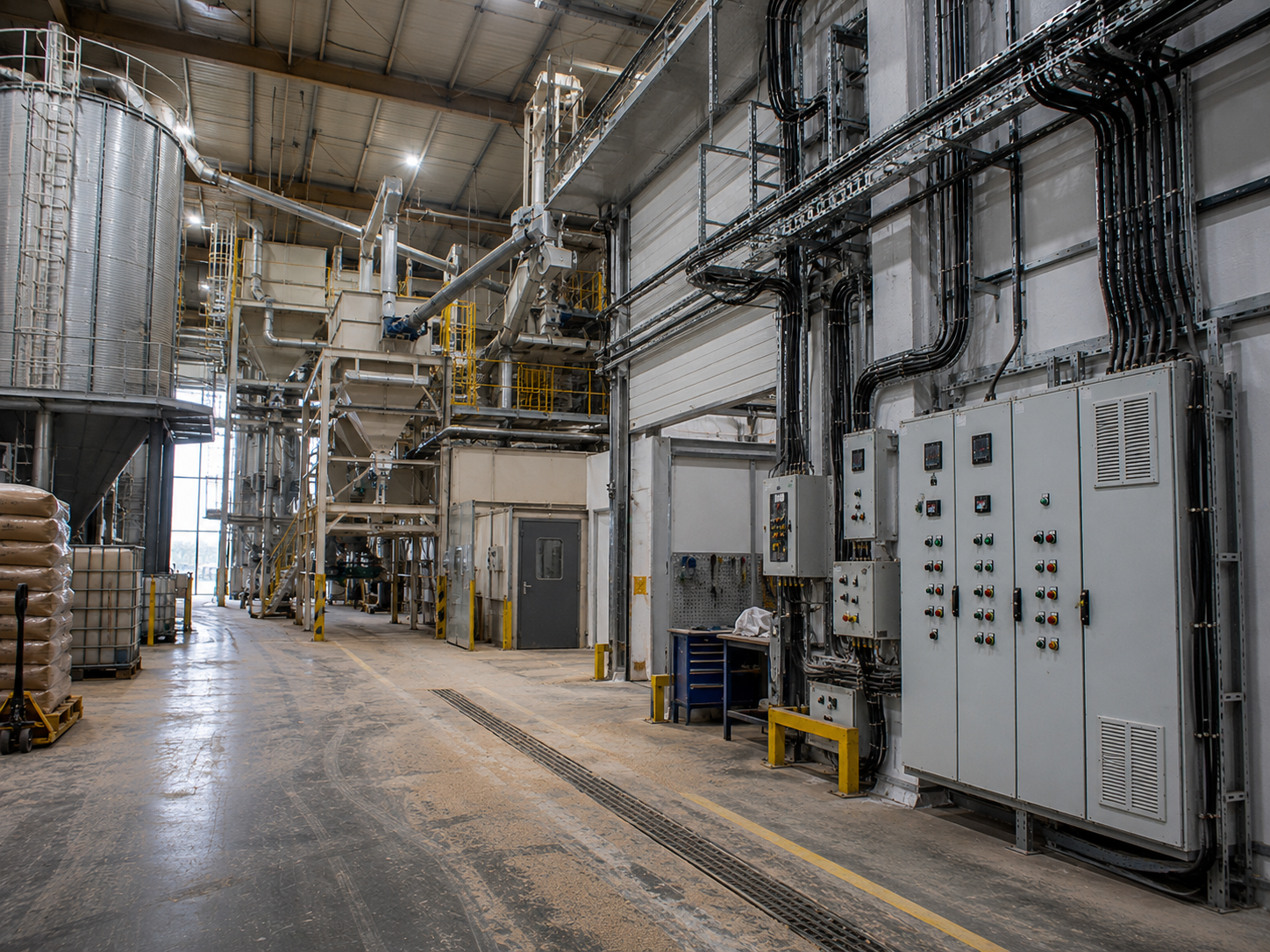 Agricultural industrial facility with storage and technical infrastructure