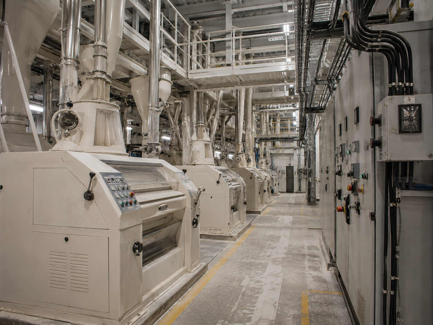 Milling production with industrial systems and electrical infrastructure